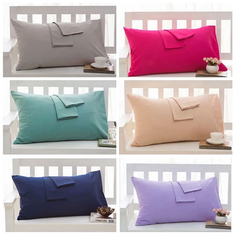 Buy 2pcs Cotton Solid Color Pillow Cases Pillowcases Standard Queen King Home