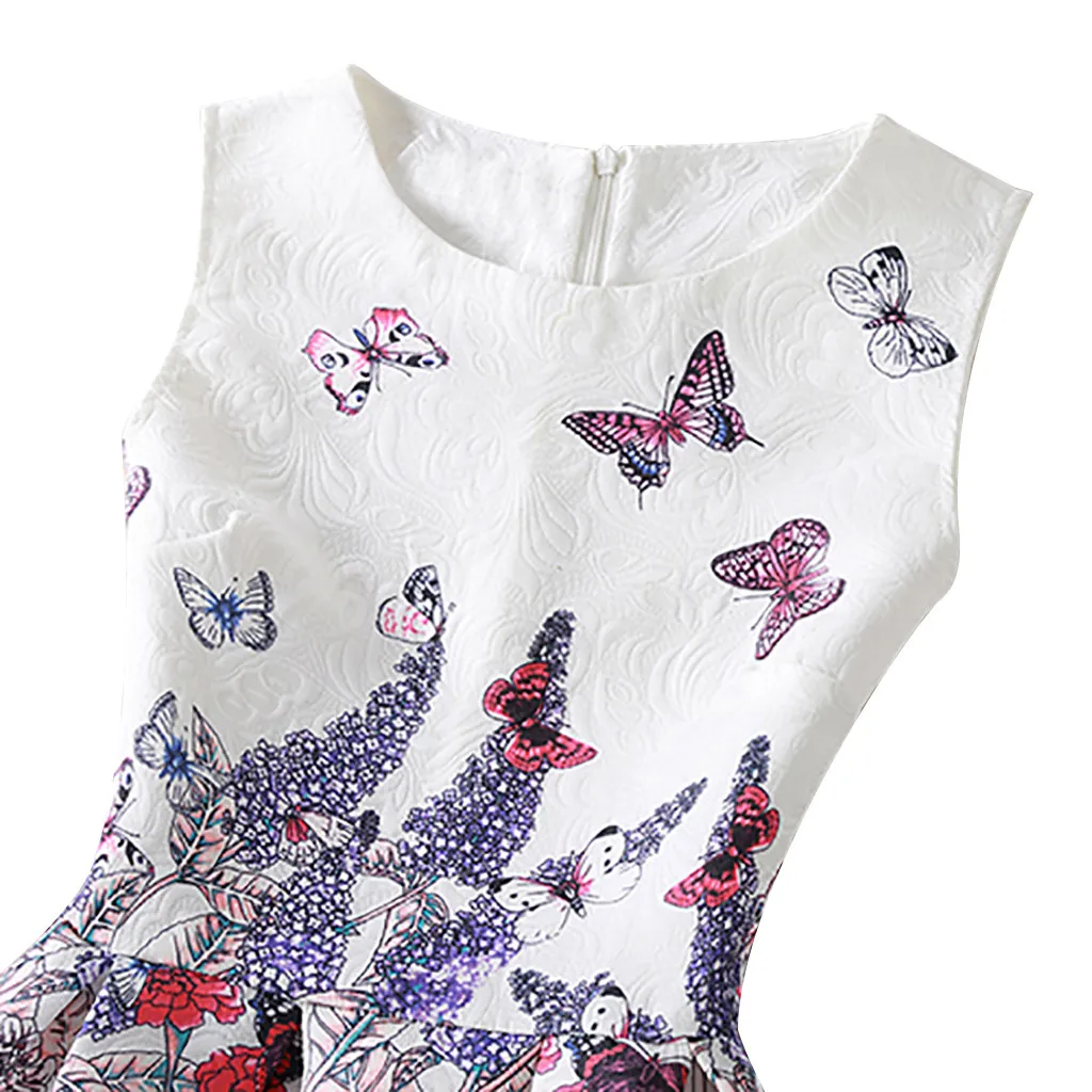 2019 Hot Sale Women s Elegant leggings Dress Butterfly Print Casual Sleeveless A-Line Dress high quality W408