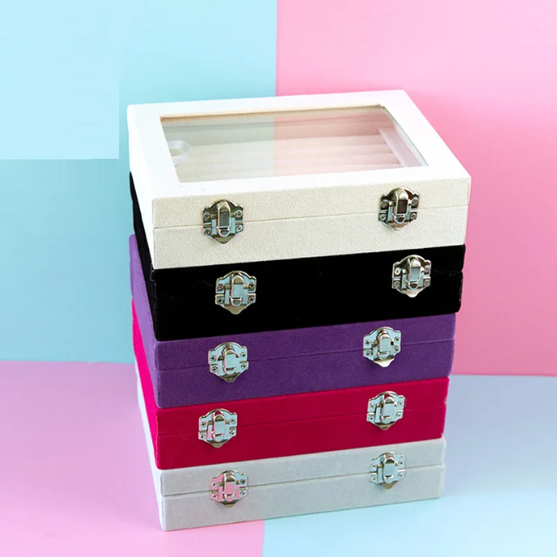 New 20*15*4.5CM Rings Box With Glasses Lid Earrings Holder Organizer Jewellery Accessories Display for Home or Shop Window Show wooden 10 rows ring display stand rings earrings selling earrings trays tabletop home organizing rings holder jewelry rack