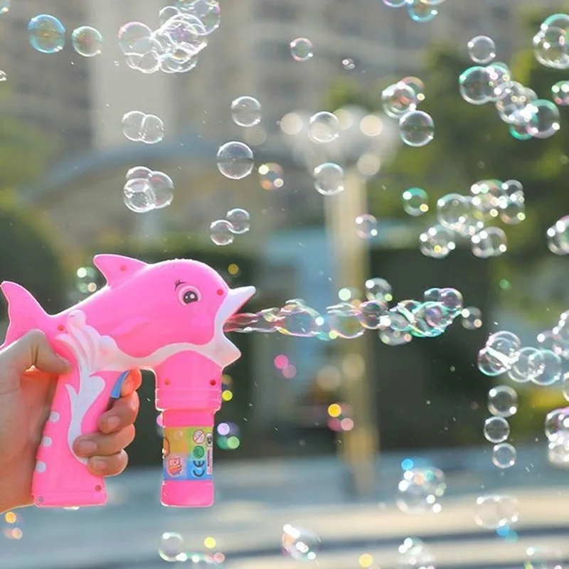 

New Automatic Music Dolphins Bubble Machine with Light 2 Bottles of Bubble Maker Gun Water Electric Children's Toys Kids Gift