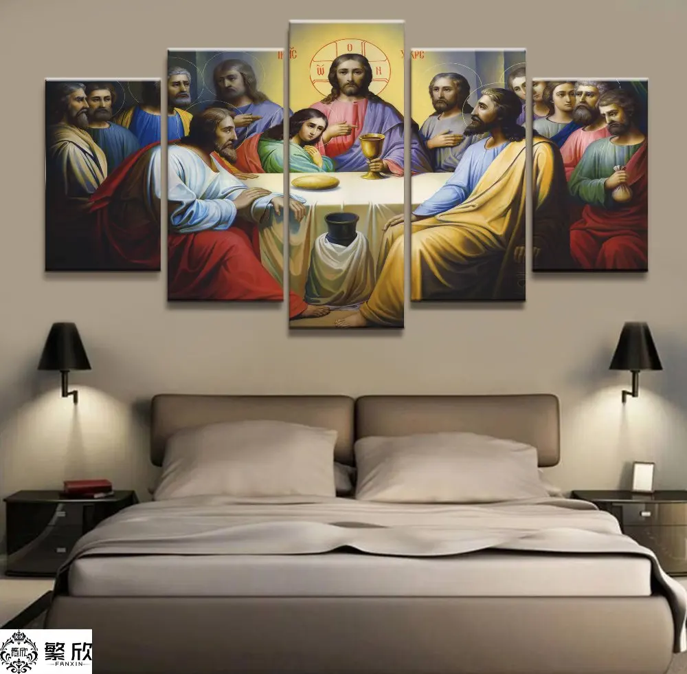 

5 Panel Christian Jesus Canvas Printed Painting For Living Room Wall Art Home Decor HD Picture Artworks Poster