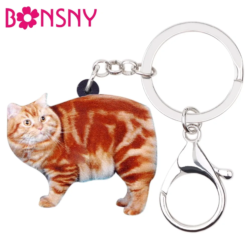 Bonsny акриловая жирная оранжевая кошка котенок брелки кольца животные ювелирные