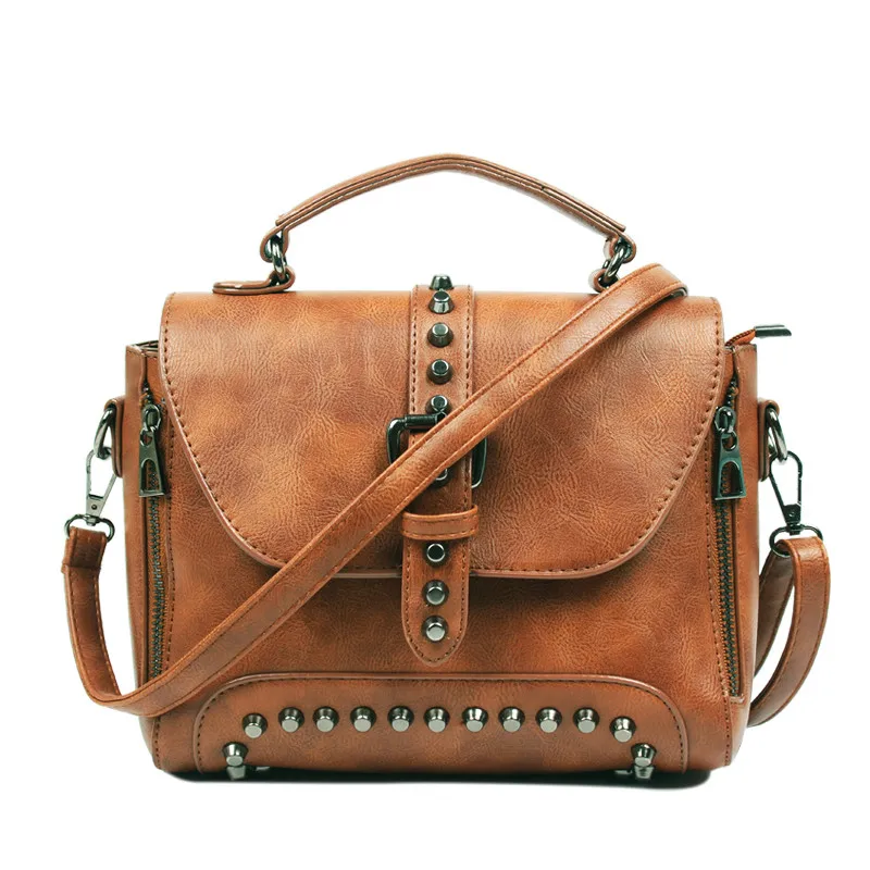 

Crossbody Bags For lady 2019 Shoulder Bags Female Vintage Leather Bags lady Handbags Famous Brand Rivet Small Ladies A522
