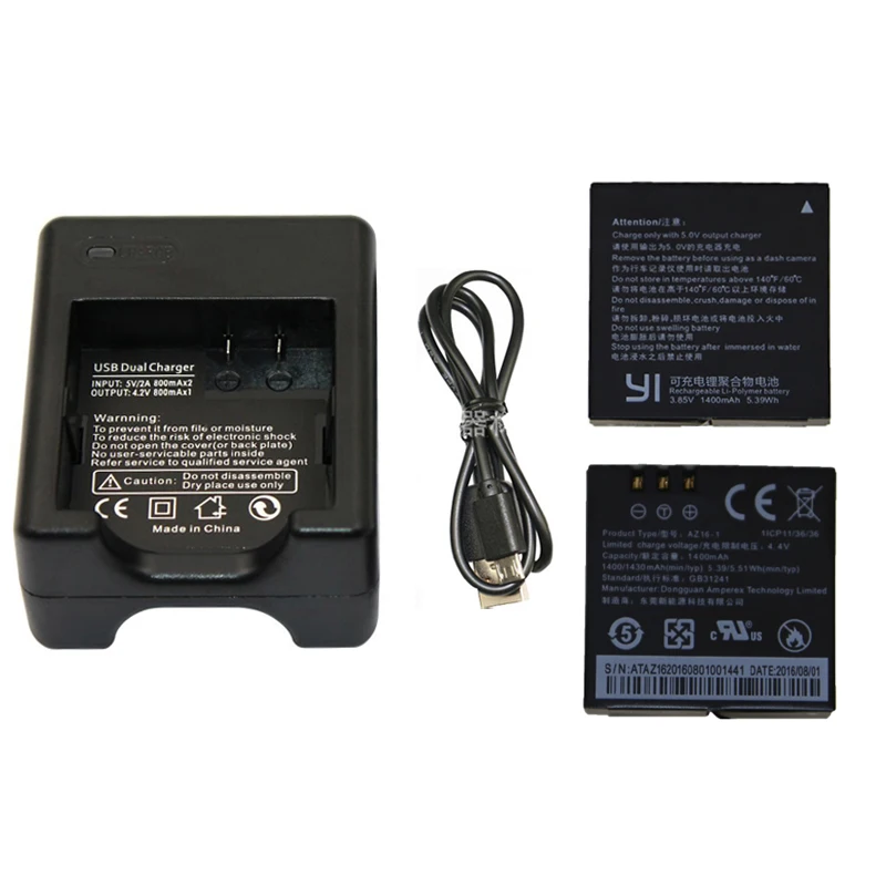 para Xiaomi yi Bateria + Xiao Carregador de Bateria Dupla para Esporte k + yi Lite 2 Pcs yi Câmera Ação Acessórios 4 k 1400 Mah - Image 2