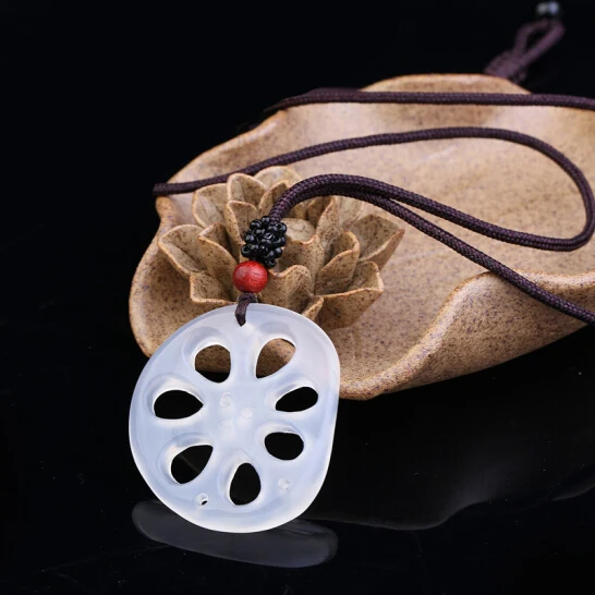 

Natural White Chalcedony Pendant Lotus Root Jadeite Necklace AAAAAA Free shipping
