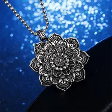 Pendiente de flor de loto con Mandala de aleación Vintage, collares para mujeres, amuleto de cadena de cuero, amuleto religioso, joyería Unisex