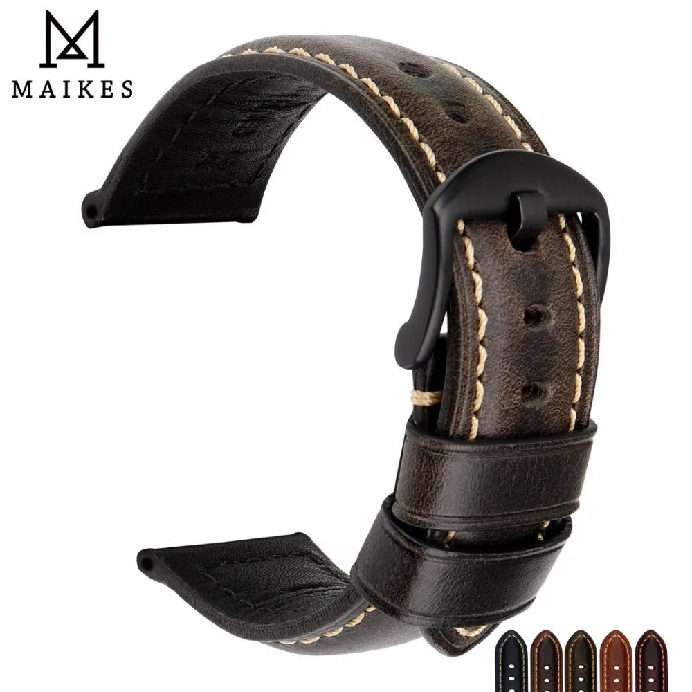 Vente MAIKES Montre Accessoires Bracelet 20mm 22mm 24mm 26mm Vintage Vache à Bracelet En Cuir Pour Panerai fossiles Bracelet