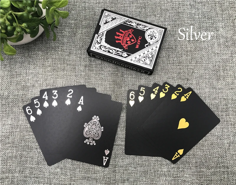 Водонепроницаемый пластик ПВХ игральные карты покерный набор чисто черный цвет покерные карты классические фокусы инструмент 3 цвета красный/серебристый/золотой