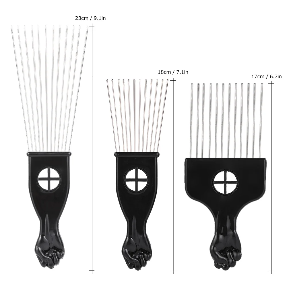 3 шт. Pro металлический Африканский гребень африканские американские волосы Набор для укладки палочки расческа щетки для волос парикмахерский инструмент черный кулак