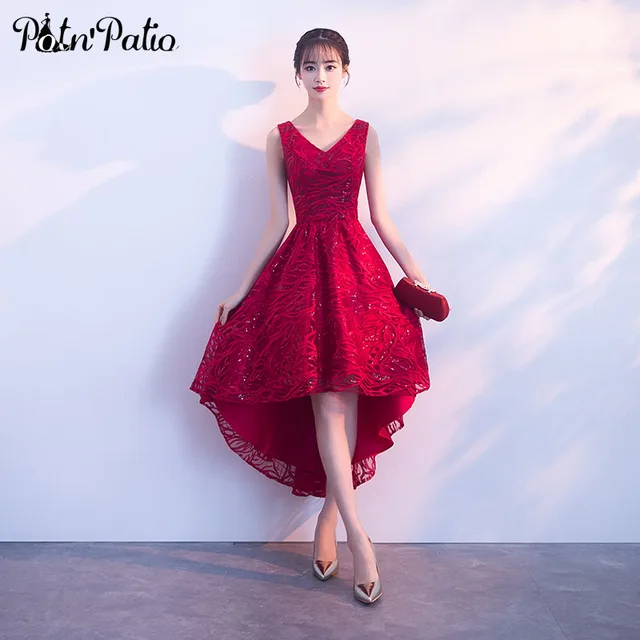 lace panel wine red sleeveless high low dress