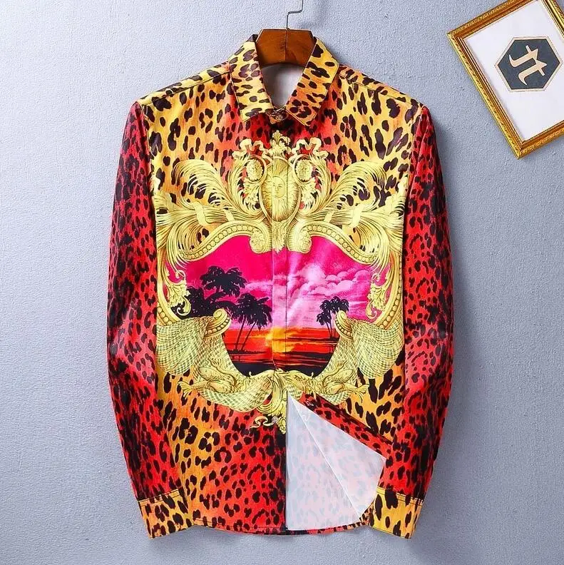2017 стильный Для мужчин Роскошные Брендовая Дизайнерская обувь принт Рубашки для мальчиков Для мужчин с длинным рукавом хлопка Slim Fit платье