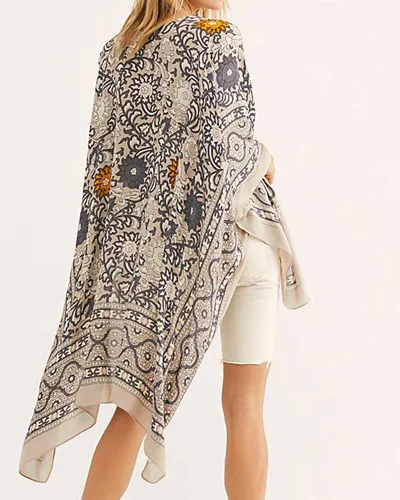 Женская блузка в стиле бохо Jessie Vinson, длинное шифоновое кимоно с богемным принтом, коротким рукавом "летучая мышь", кардиган, пляжная накидка, большие размеры - Цвет: Color 2