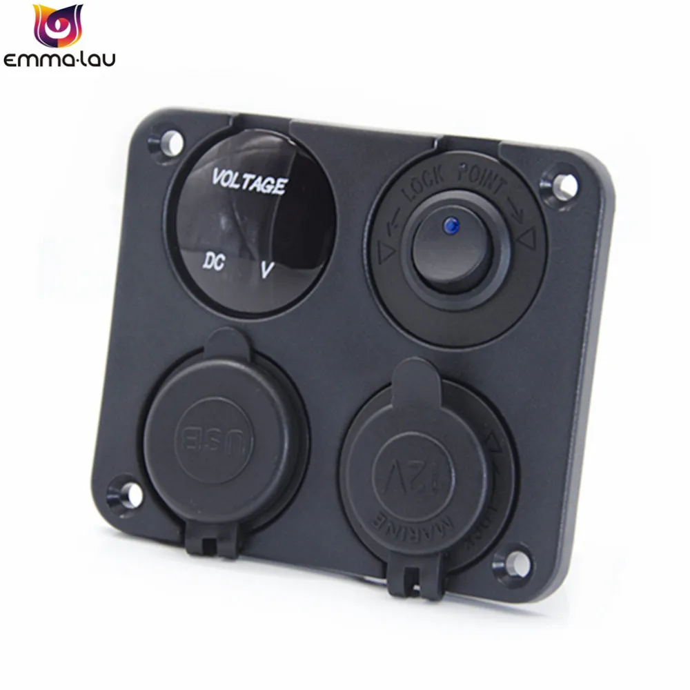 

4 Function Car Panel LED Voltmeter Dual USB Socket Charger 2.1A 12V Power Outlet Toggle Switch Blue Led Boat RV Truck Camper DIY