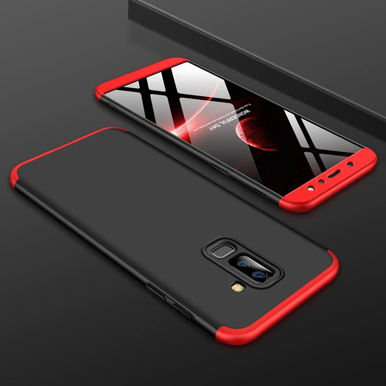Для Galaxy A6 360 градусов Полная защита Жесткий ПК Противоударный матовый чехол для samsung Galaxy A6 Plus A6 A6+ A 6 A6plus - Цвет: Black with Red
