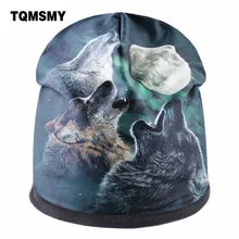 TQMSMY унисекс крутая Мужская зимняя шапка Волк и Луна Skullies шапки для женщин шапочки кепки Женские 3D напечатанные повседневные шапочки шапки TMDH71