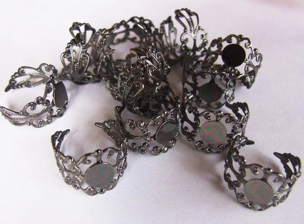 

free shipping!!!!! black color 8mm pad Brass Filigree Adjustable Ring Base Blank 18mm