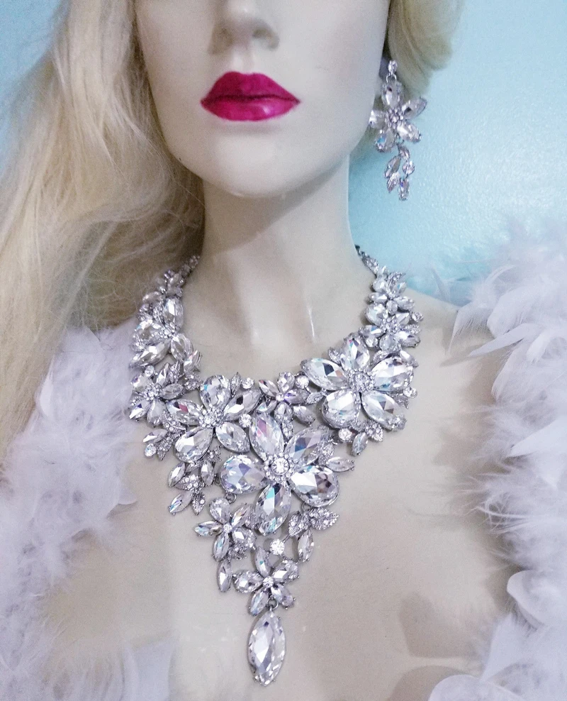 Fashion big Jewellery Sets Dubai statement Necklace Earrings Bridal Jewelry Set Brides Party