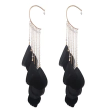 Long Korean Feather Earrings For Women Gold Bohemian Tassel Ear Cuff Clip Earings Fashion Jewelry 2019 Without Piercing Bijoux summer style snake ear cuff earrings for women monaco earings clip on ear fashion jewelry bijoux one set silver jewelry