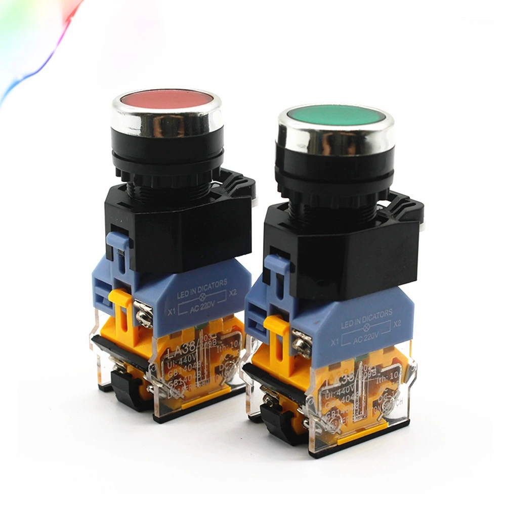 

LA38-11DT LA38-11DNZS Quality Sliver Contact Push Button Switch with Light On/Off Self-lock 22mm 220V 24V LED Indicators