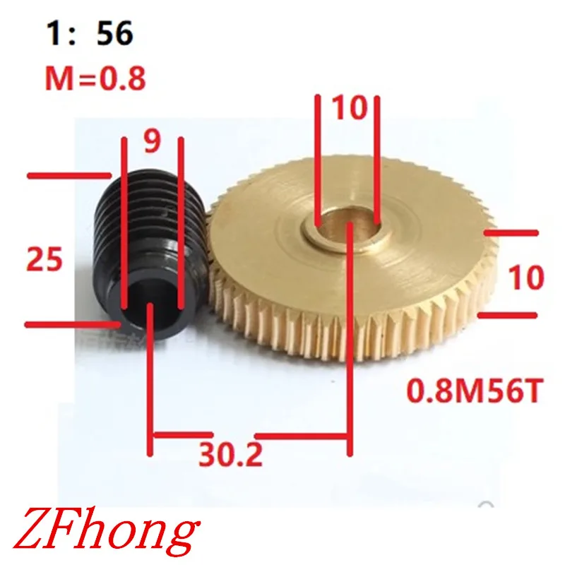 0.8M-56 зубцы соотношение: 1: 56 Электрический Moto rs латунный червячный стержень набор червячных зубчатых колес отверстие 10 мм, стержень отверстие 9 мм