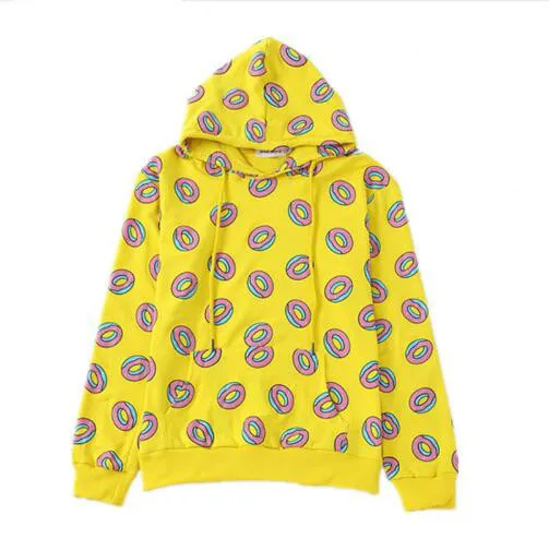  2018 Autumn Cute Donut Print Pullovers Women Hoodies Sweatshirts Yellow Unisex Sudaderas Mujer Fash