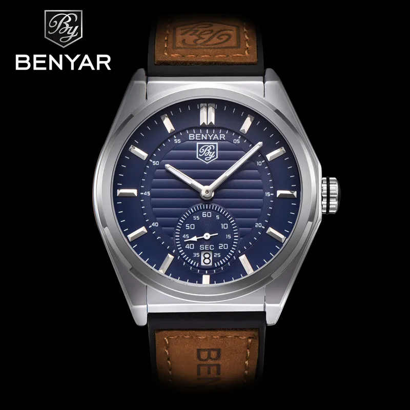 BENYAR Fashion Quartz Men Watch Top Brands Luxury Stainless Steel Military Waterproof Clock Leather gift watch Relogio Masculino