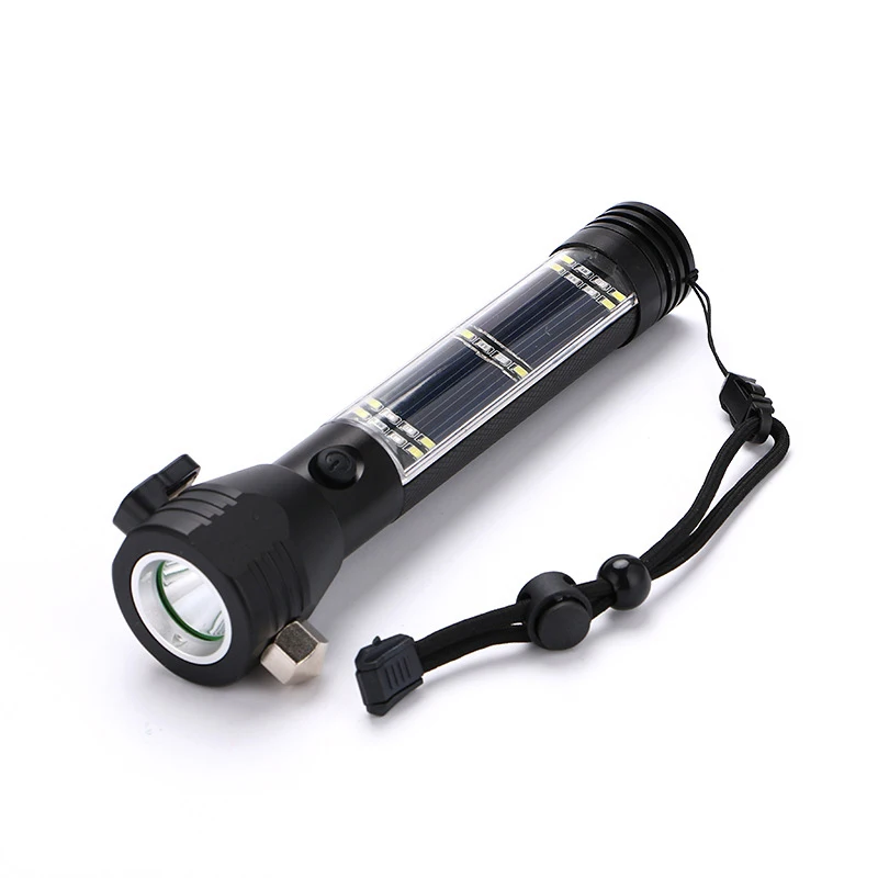 

Outdoor High Power LED Flashlight Dual Charging Mode 2835 SMD LED Internal 2000 MAh 18650 Battery Solar Safety Hammer Light