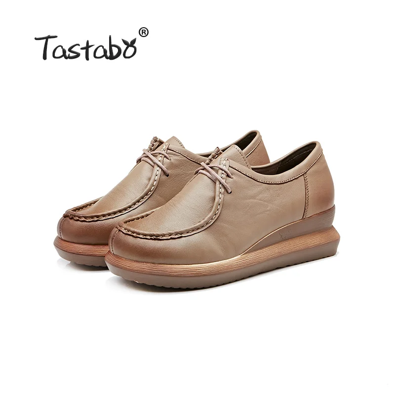 Tastabo/ г., женская кожаная обувь ручной работы в стиле ретро обувь из натуральной кожи повседневные туфли-лодочки обувь на танкетке - Цвет: Khaki