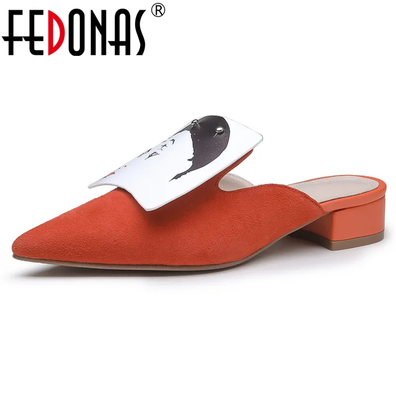 

FEDONAS Spring Summer New Women Shallowed Shoes Pointed Toe Low Heels Comfortable Casual Pumps Shoes Woman Basic Mules Shoes