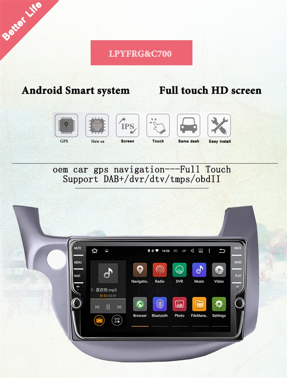Perfect 2 Din 9" Octa Core Android 9.1 Fit HONDA FIT JAZZ 2006 - 2013 radio Head Unit Multimedia Navigation GPS gps dvd bluetooth player 2