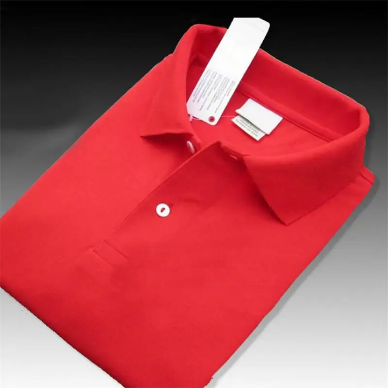Высокое качество, летние новые мужские рубашки поло с коротким рукавом, хлопок, повседневные однотонные мужские футболки с отворотом, модные мужские топы, XS-4XL - Цвет: Red