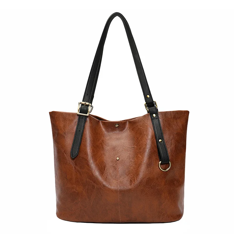 Anslot винтажная женская кожаная сумка с масляным воском, повседневная женская сумка, Большая вместительная сумка на плечо, модная сумка HPS415 - Цвет: Коричневый