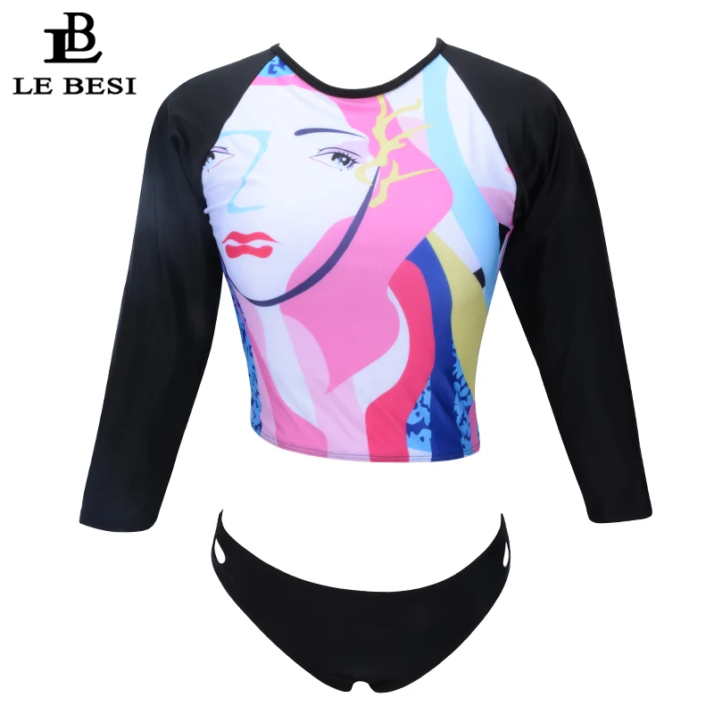 

LEBESI 2016Brazilian Character Beachwear Two-piece Bikinis Set Long Sleeve Swimwear Bathing Suits Conservative Maillot De Bain