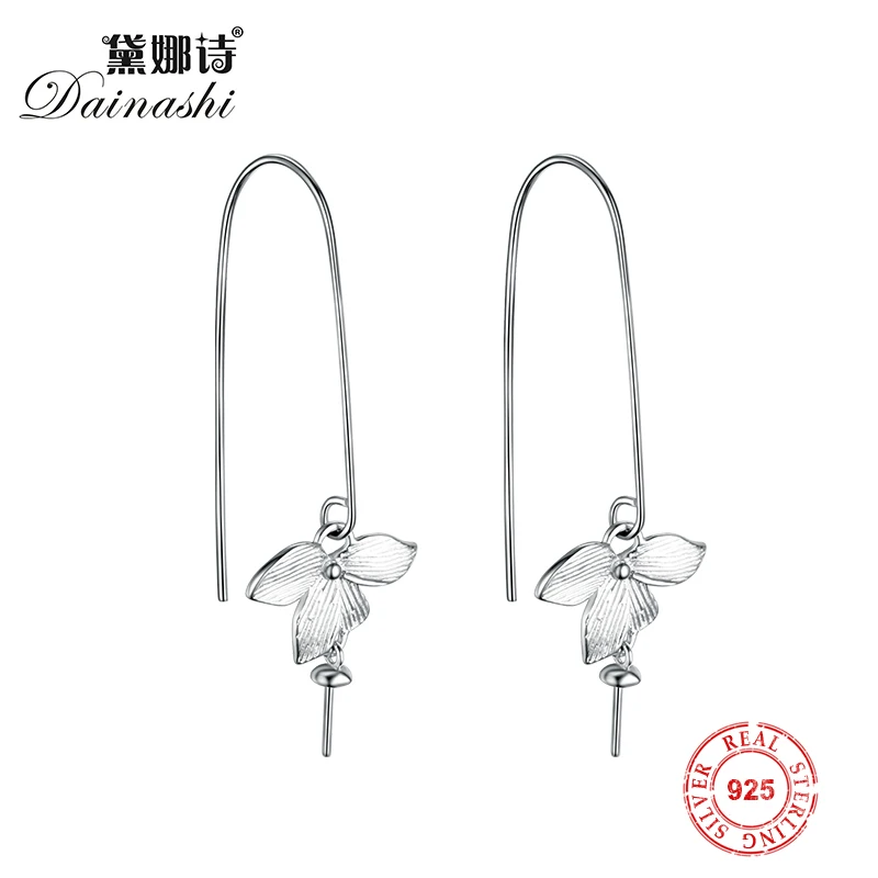 

3pcs S925 Sterling Silver Earrings Fittings Sweety Flower Ear Hook Pearl Earrings Mountings To Fit 8-9mm Pearl DIY Gift