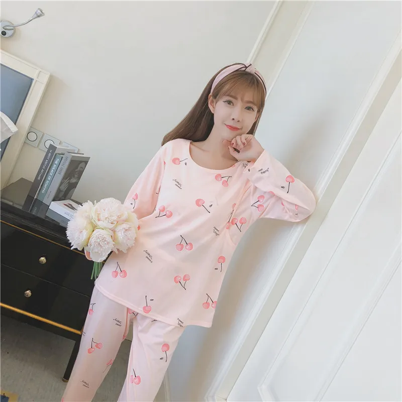 Month postpartum lactation female pregnant women pajamas long sleeved cotton sleepwear set maternal feeding Home Furnishing wear Month postpartum lactation female pregnant women pajamas long sleeved cotton sleepwear set maternal feeding Home Furnishing wear
