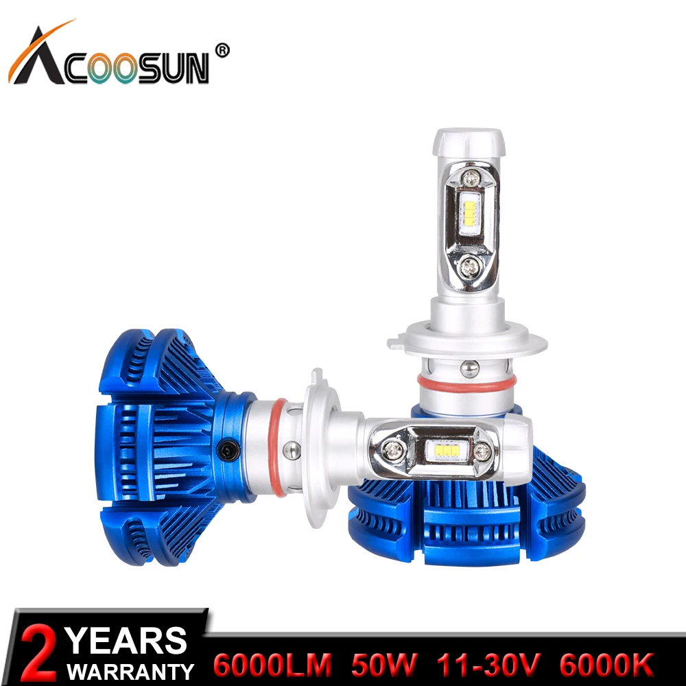 AcooSun H4 H7 H11 H1 зэс светодиодный авто лампы 50 Вт 12000LM/комплект 9005/HB3 9006/HB4 H3 6000Lm