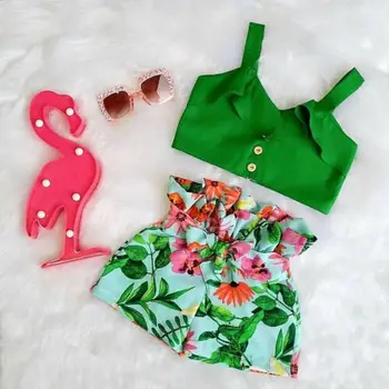 Emmababy Brand Toddler Baby Girls Floral Vest Falbala Sleeveless Off Shoulder Crop Tops Floral Printed Shorts Outfits Clothes 3