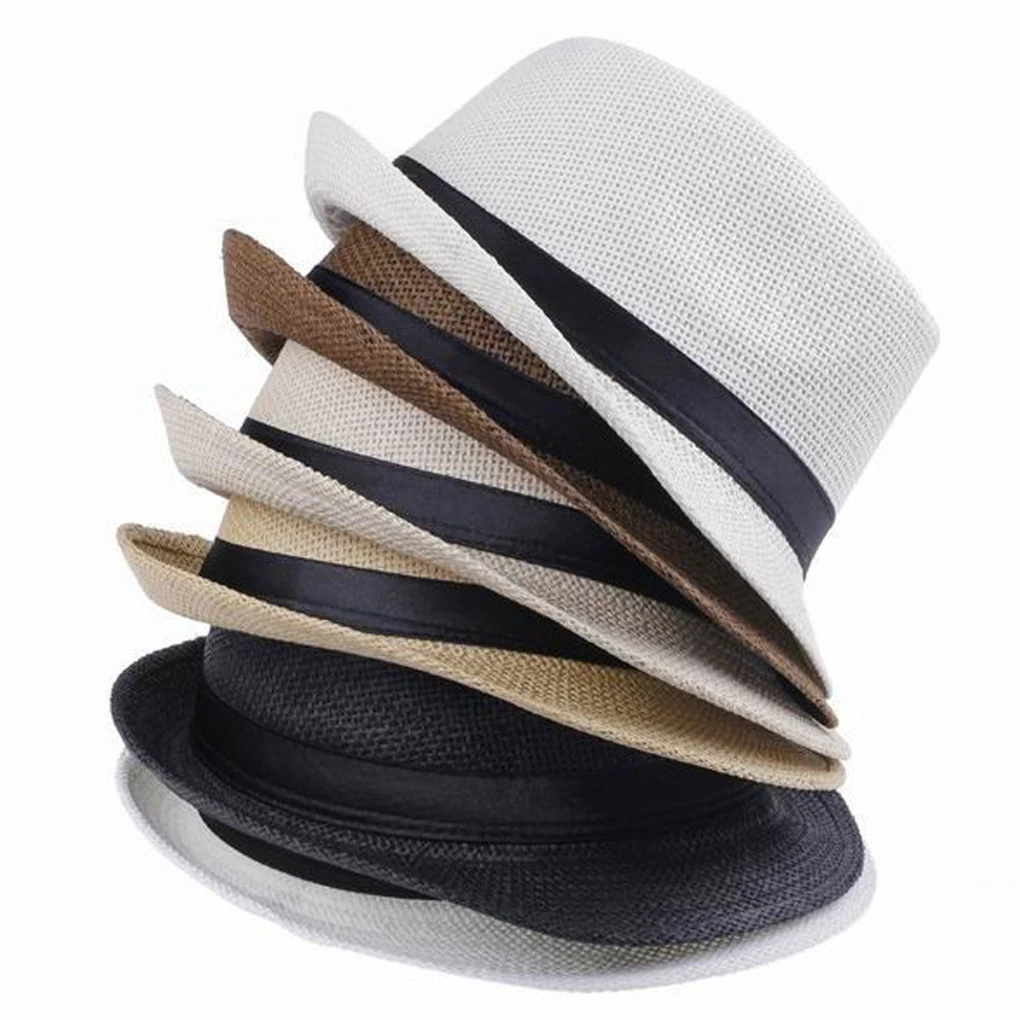 

Paper Straw Unisex Fedora Trilby Gangster Cap Summer Beach Sun Topee Straw Panama Hat