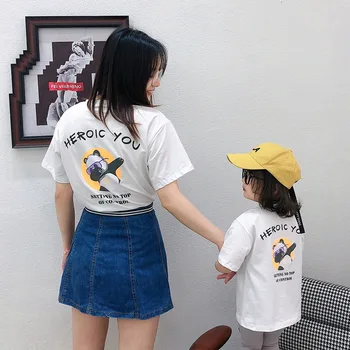 

Summer Mommy and me T-Shirt 100%Cotton Panda Short Sleeve T Shirt Family Matching Outfits Mom Daughter Vacation T-Shirt Clothing