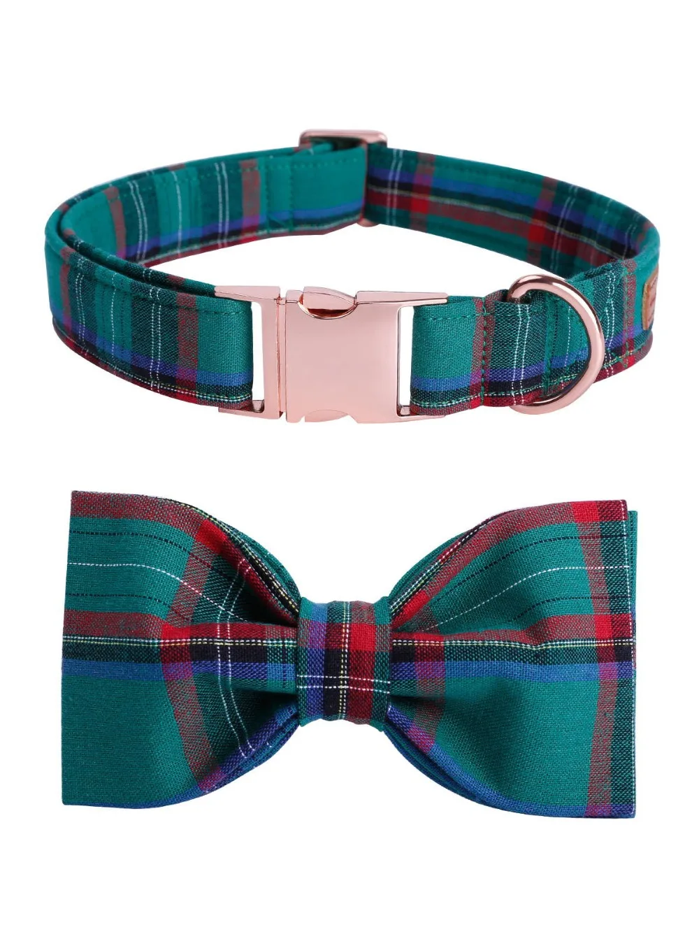 

Plaid Dog Collar and Leash Set with Bowtie Soft and Cotton Fabric Collar Rose Gold Metal Buckle Adjustable pet accessories