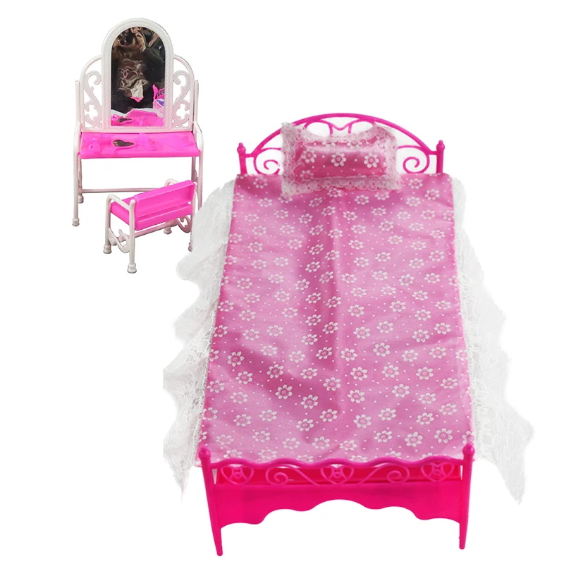 Buy 2 Items Doll Furniture(Pureple Bed + Dressing