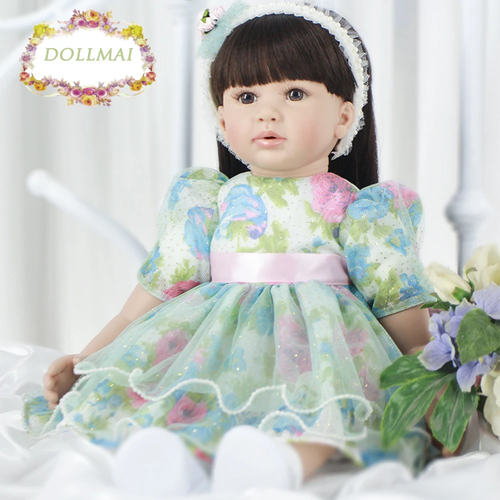 

24" girl doll reborn soft silicone reborn babies with brown eyes doll fashion children gift dolls toys bebes bonecas menina 60cm