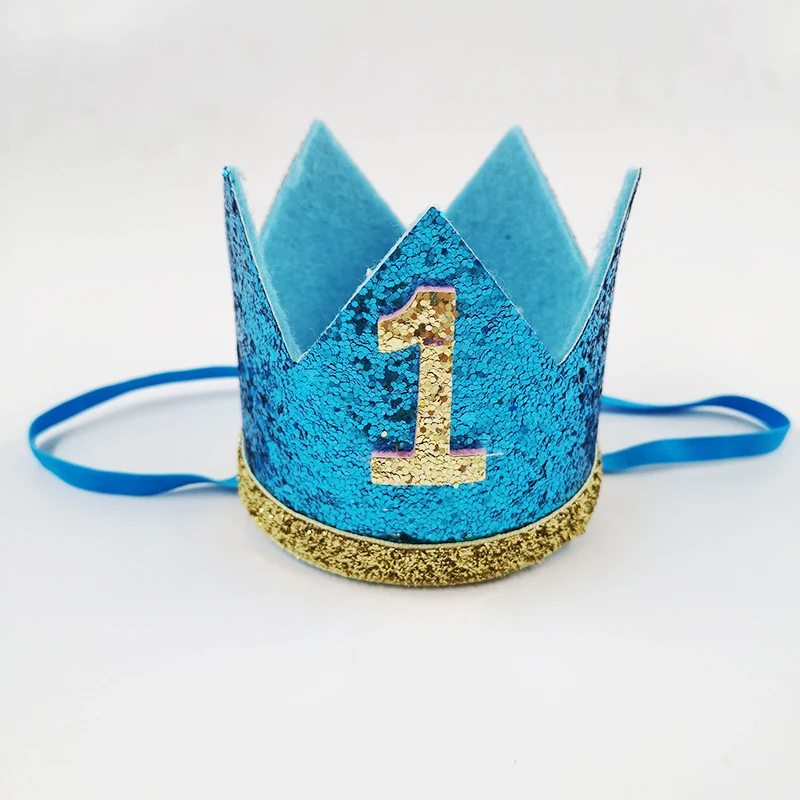 Шляпа для мальчика голубого и серебристого цвета на первый день рождения для девочки; цвет золотистый, розовый; корона принцессы; номер 1; От 2 до 3 лет вечерние блестящие шляпы для дня рождения; декор «сделай сам»
