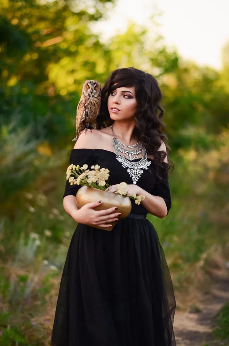 Black Tulle Sweetheart Half Sleeve Long Bridesmaid Dress