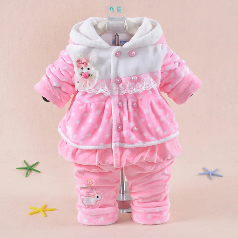 Tanie Niemowlę Baby Girl Clothes Sets 2019 nowa zimowa dziewczyna flanelowy garnitur gruby, ciepły płaszcz kurtka z motywem kreskówki dla dzieci + spodnie dla dzieci