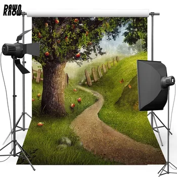 

DAWNKNOW Tree Road Vinyl Photography Background For Kids Grassland New Fabric Polyester Backdrop For Family Photo Studio S2406