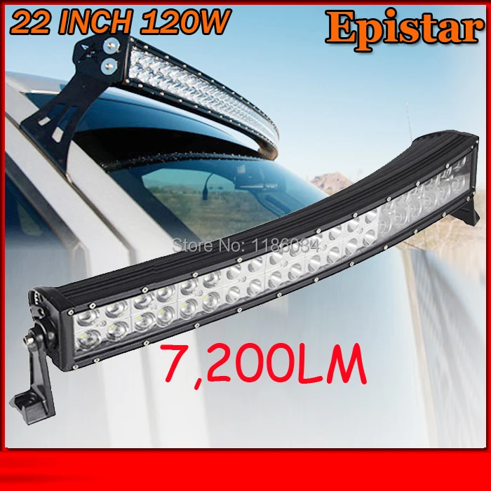 

Free DHL ship!1pcs/set,22inch 120W 7200LM Curved,10~30V,6500K,Epistar,LED working bar,Boat,Bridge,Truck,SUV Offroad car,black!