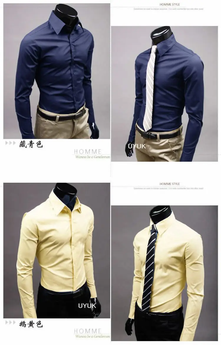 Men British Style Business Long-Sleeve Slim fit Casual Shirts Men's Clothing