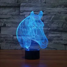 USB Novelty Gifts 7 Colors Changing Animal Horse Led Night Lights 3D LED Desk Table Lamp