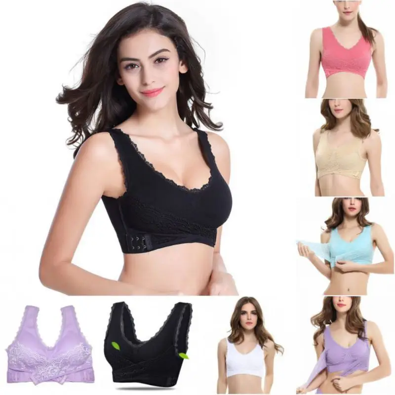 

Comfortable Solid Color New Cross Side Buckle Without Rims Gathered Sports Underwear Sleep Bra women's sports bra